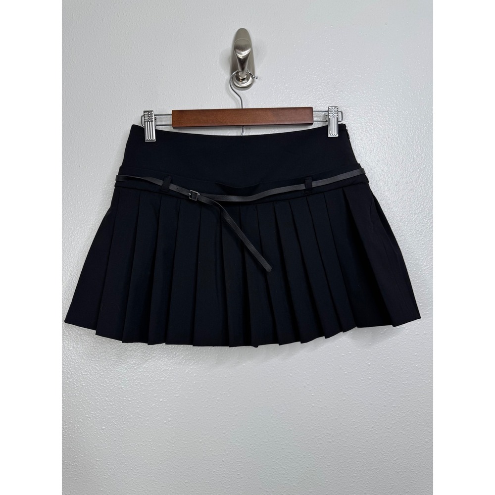 Zara Black Pleated Mini Skort with Belted Waist Size XS Preppy Schoolgirl Style